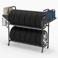 Hershii Rolling Tire Storage Rack, Tire Rack with Wheel,Tire Rack Storage | Adjustable - Black Steel Pipe and ABS, 24.80-42.51'' X 15.35'' X 44.09'' with 8 S Hooks and 2 Storage Shelves for Garage