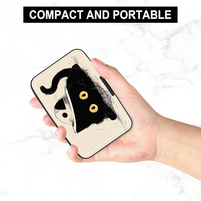 Credit Card Holder, Mini Aluminum Card Wallet RFID Blocking Slim Metal Hard Card Case for Women Men, Cat Lying Down