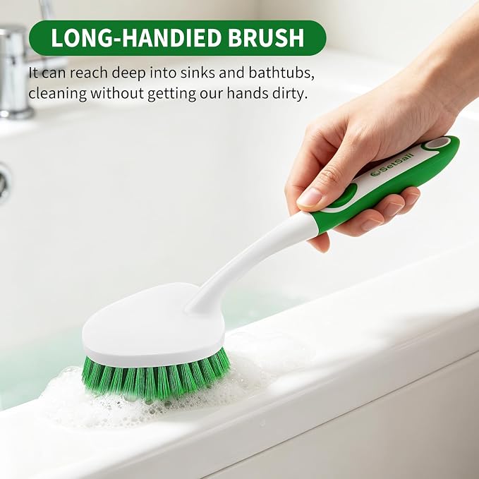 Scrub Brush Set of 4 Pack, Heavy Duty Shower Cleaner Brush with Non-Slip Handle Scrubber Brush Ergonomic Design Cleaning Scrub Brush Set for Household Use, Shower, Floor, Tub, Kitchen