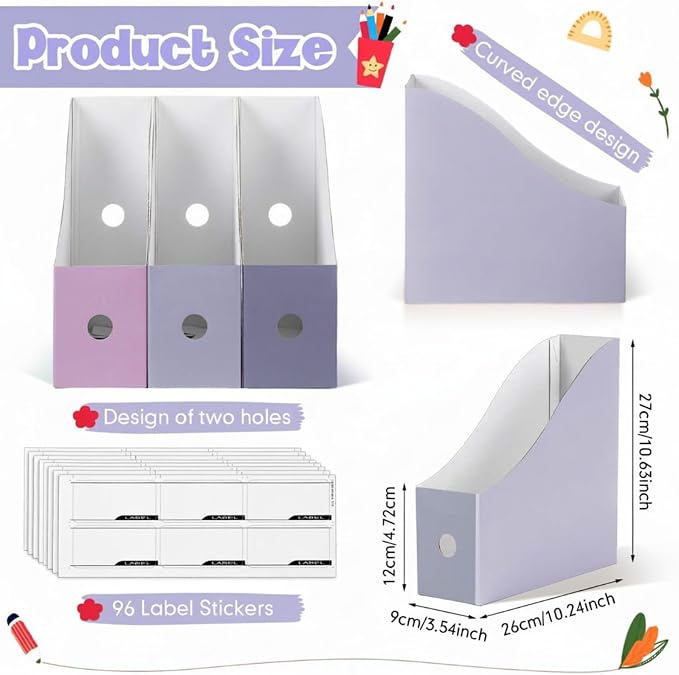 Colarr 48 Pcs Cardboard Magazine Holders 12 Colors Magazine Storage Box with Label Stickers File Folder Book Holder for Desk Desktop Document for School (Vivid Color)