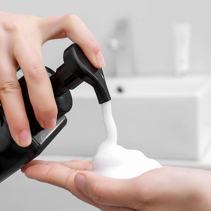 Foaming Soap Dispenser, 22oz Plastic Refillable Pump Bottle, 4 Pack, Black | Hand Dispenser for Liquid Soap, Shampoo & Body Wash – Saves Soap with Rich Foam, Reusable, Easy to Refill, BPA-Free