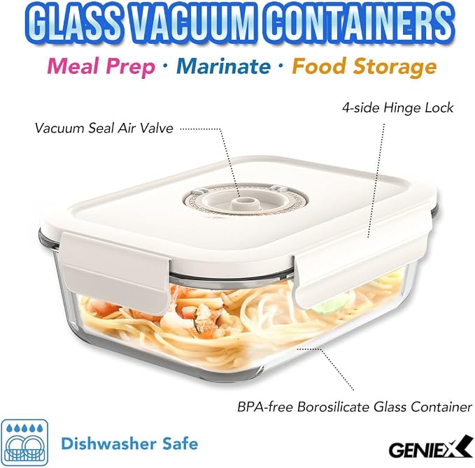 Glass Vacuum Seal Containers Set (S/M/L) | Work with Handheld Vacuum Sealer