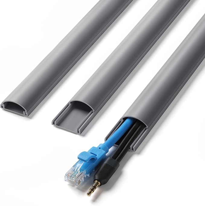 ZhiYo 39in Cord Covers for 1-2 Wires on Wall, 1" W x 0.4" H, Grey | Curved Design, Low-Profile Cord Hider, Self-Adhesive Cable Management Raceway for Wall-Mounted TV Wires,3 Pack (13" Each)