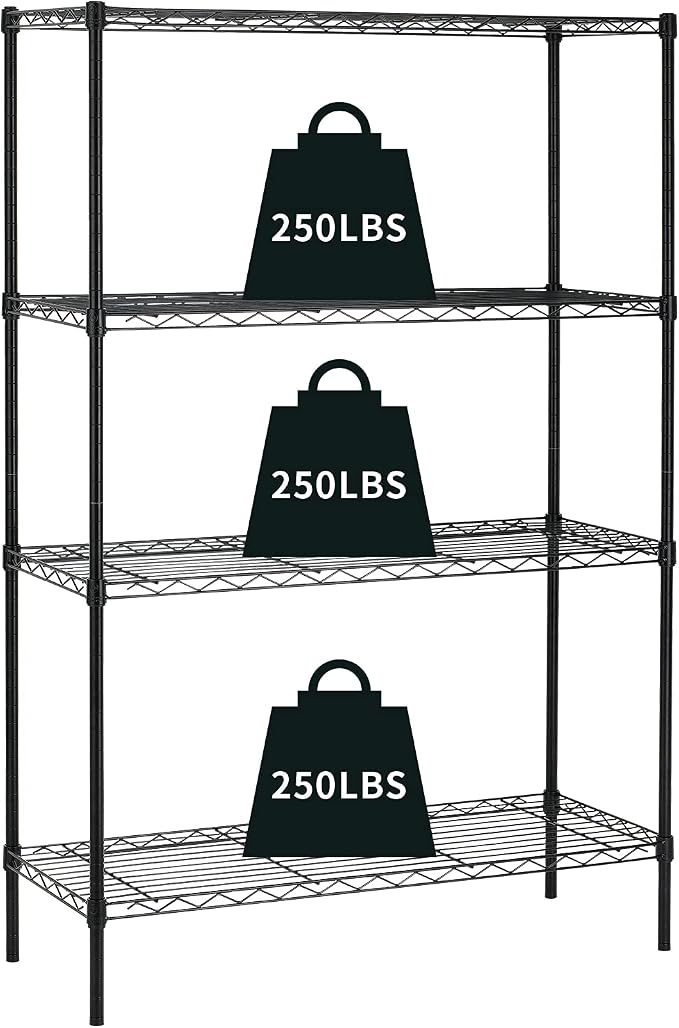HCY 4-Tier Wire Shelving Unit Storage Shelves Shelf Organizer 54"x36"x14" Heavy Duty Metal Storage Rack NSF Height Adjustable for Laundry Bathroom Kitchen Garage Pantry Organization(Black)