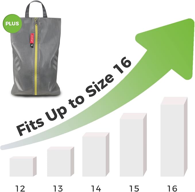 pack all Plus-Sized Shoe Bag for Travel, Water-Resistant Shoe Pouch for Gym, Odor-Resistant Soccer Cleats Bag for Sport (Grey, 2-Pack)