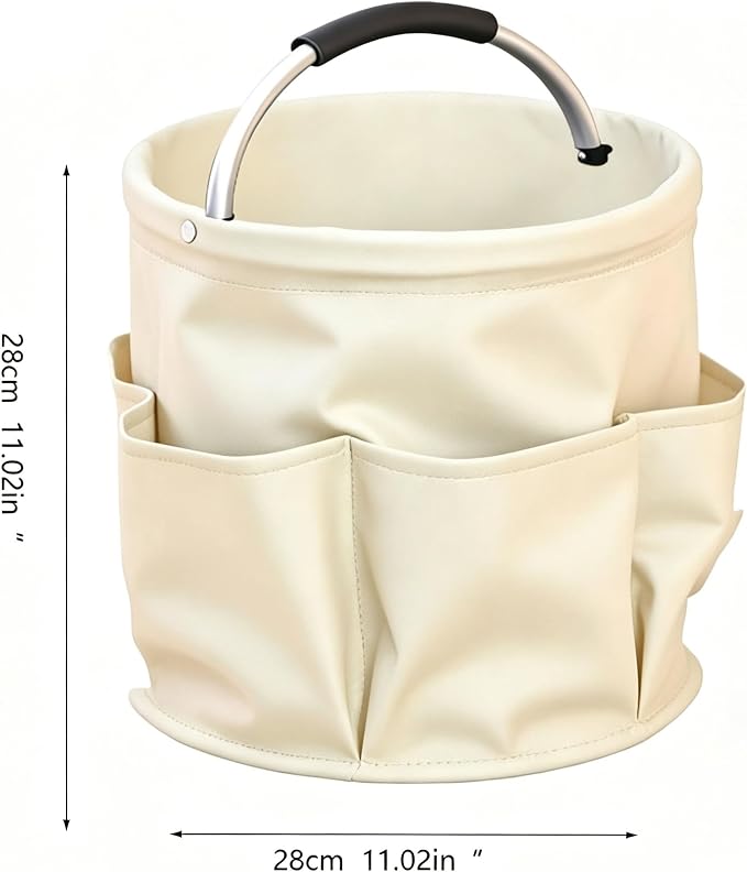 Garden Tool Bucket Organizer, Bucket Tool Organizer,5 Gallon with Aluminum Handle, Multi Side Pockets Portable Storage Caddy for Gardening Camping Car Wash (Off White, Open Top)