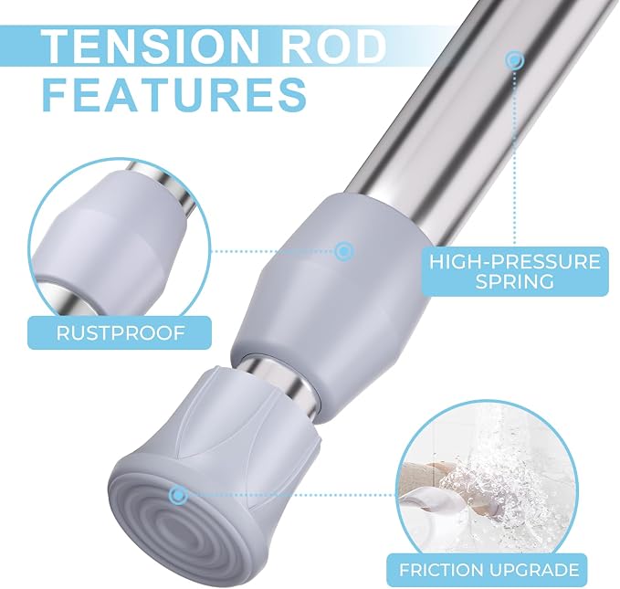 AIZESI Spring Tension Curtain Rod Short Tension Rod (Silver,12" to 19"-2Pcs)