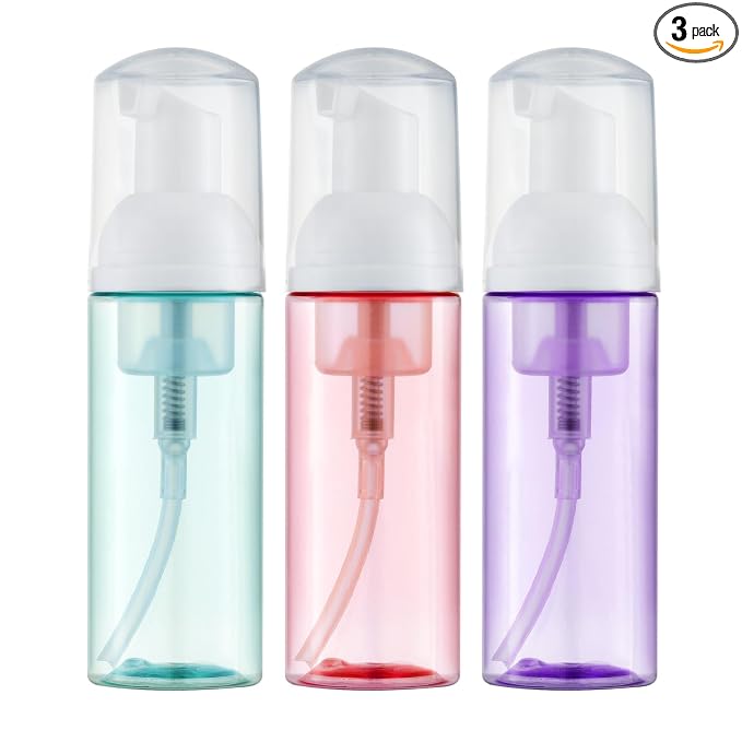 Tekson Soap Foam Bottle (60ml, 2 fl oz), Empty Travel Foaming Lash Shampoo for Cleanser, Dispenser (Green, Pink, Purple)