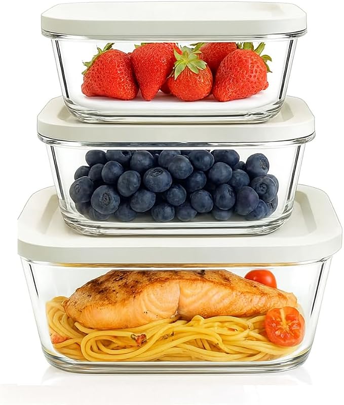 Glass Vacuum Seal Containers for Food Storage (3pcs set) | Works with most Handheld Vacuum Sealer