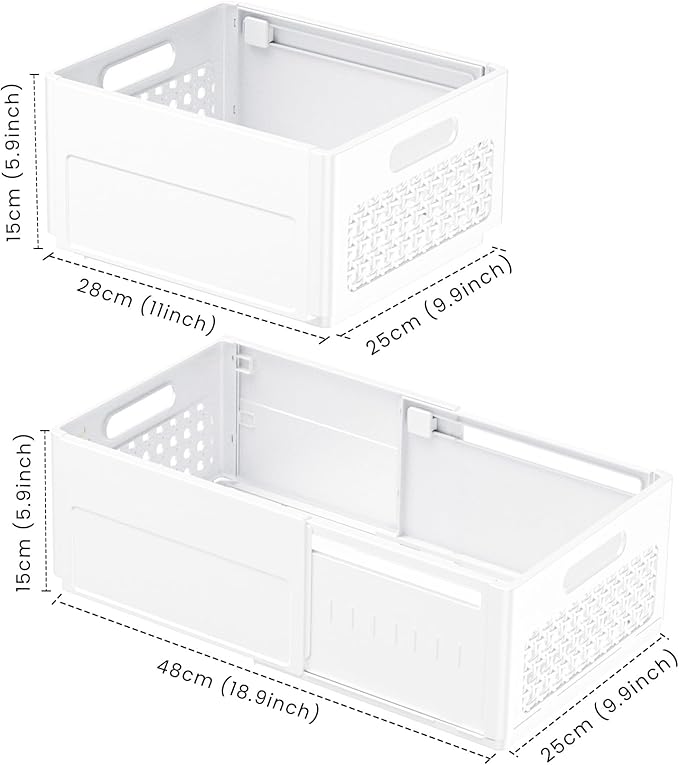 Closet Organizers and Storage, 2 Pack Stackable Storage Drawers, Plastic expandable Closet Storage Bins for Bathroom Kitchen Laundry Room Wardrobe Office.