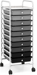 DREAMADE Rolling Cart with Storage Drawers, Utility Cart with Removable Plastic Drawers, Lockable Wheels, Art Cart for Classroom Organization Art Supplies Office Scrapbook (10 Drawers, Mixed-black)
