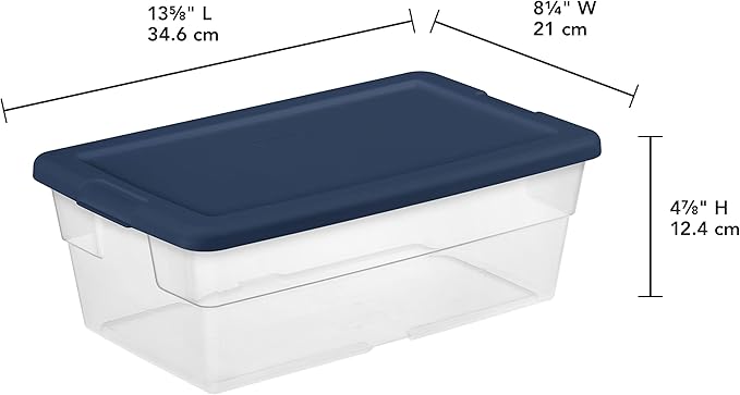 Sterilite Set of 30 Storage Boxes, Clear Plastic Stackable Containers, Lightweight Home Organizers with Snap Lids, 6 Quart, Marine Blue