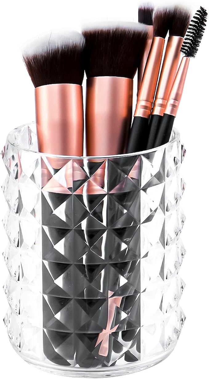 Acrylic Makeup Brush Holder, Brush Organizer, Vanity Accessories | Clear Make Up Brush Holder Organizer, Round Cosmetic Storage Cup Pen Holder for Desk Vanity, Marker Organizer Office Supplies
