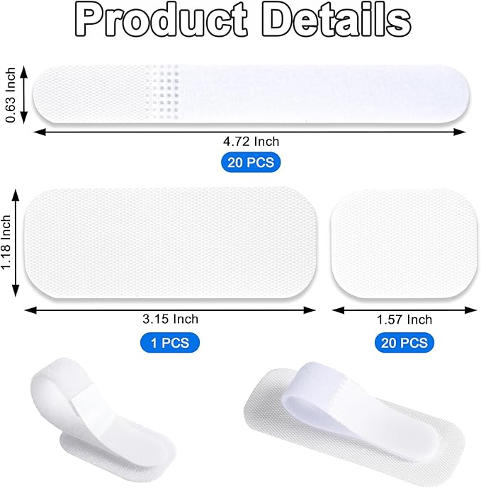 Cable Management Under Desk,Detachable Cable Management,Adjustable Hook and Loop Cable Ties,Reusable Cable Management Under Desk,Cable Clips Under Desk,20Pack(White)