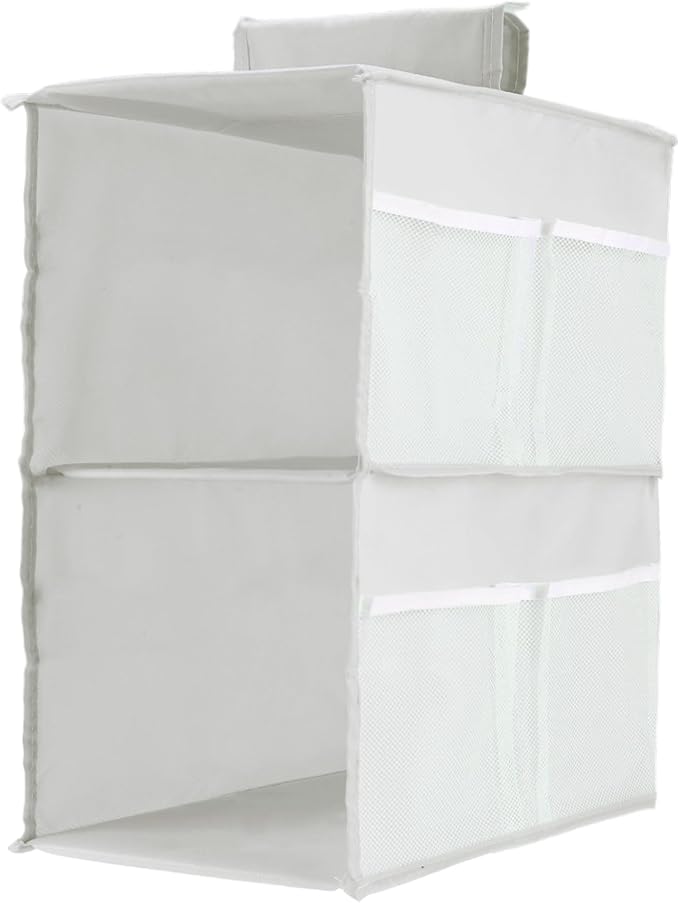 2-Shelf Closet Hanging Organizer Foldable Hanging Storage Shelves with Strong Magic Tapes Space-Saving Wardrobe Hanging Shelf for Clothes Towels Accessories Gray