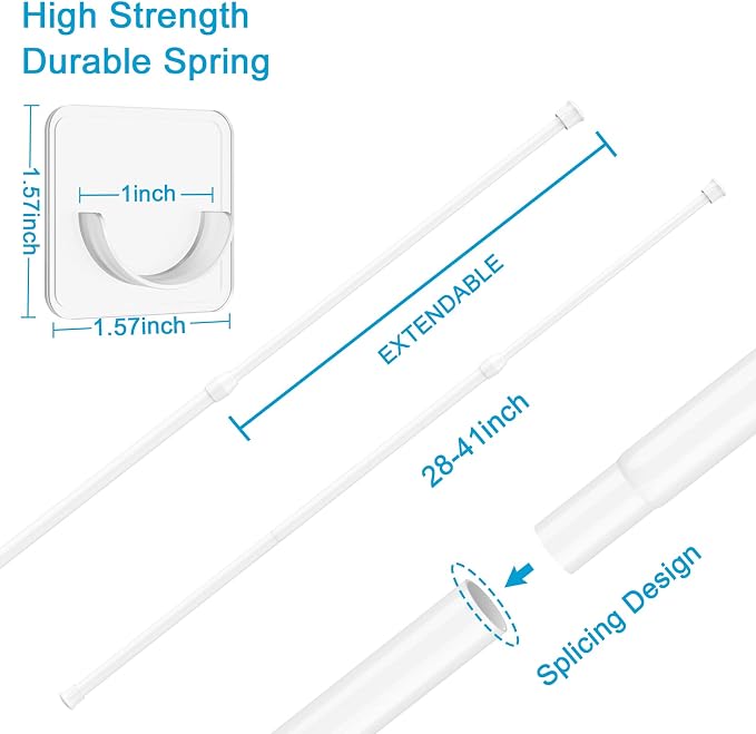 AIZESI Spring Tension Curtain Rods Short Tension Rod (White,27" to 37"-2Pc) | Adjustable, No Drilling, Expandable Spring Loaded, Suitable for Doors and Windows