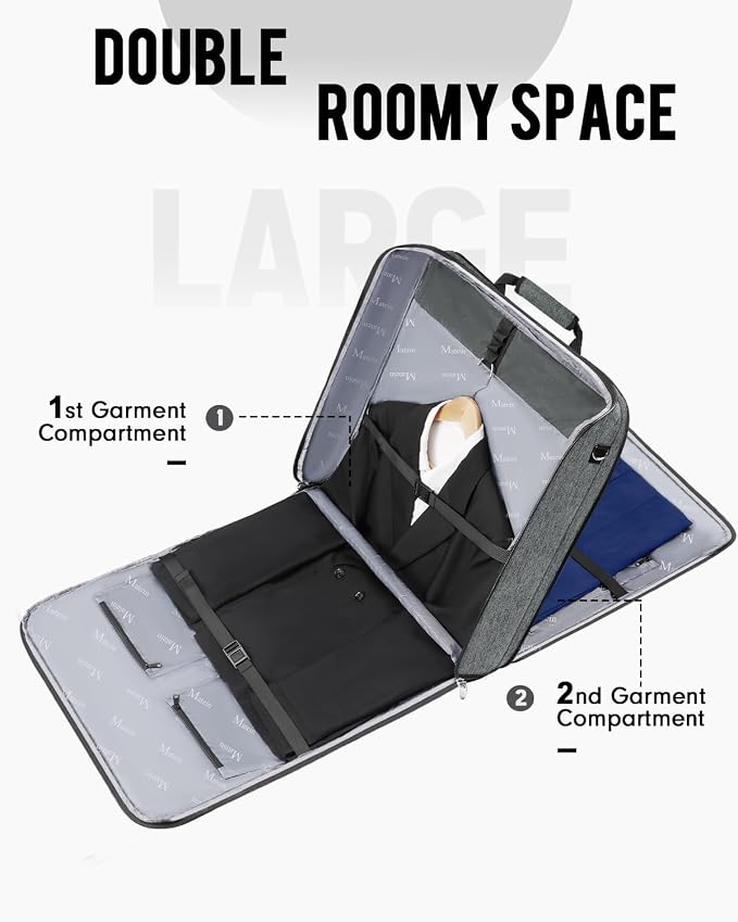 MATEIN Travel Garment Bag, Large Suit Bag Travel Up to 6 Suits, Grey | Wrinkle Free, 2 in 1 Hanging Luggage, Folding Suitcase, Cover for Shirts Dresses Coats, For Business Trips, Adjustable Strap