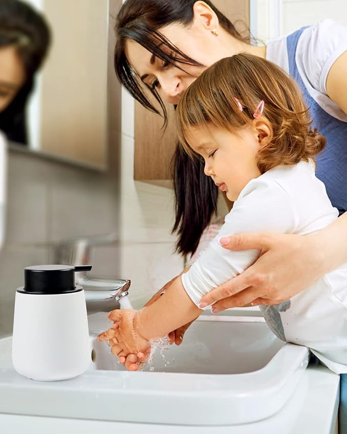Bosilunlife 12Oz Ceramic Foam Soap Dispenser for Bathroom Kitchen Counter | Premium countertop foam pump creates delicate dense foam, stable desktop placement,Matte White