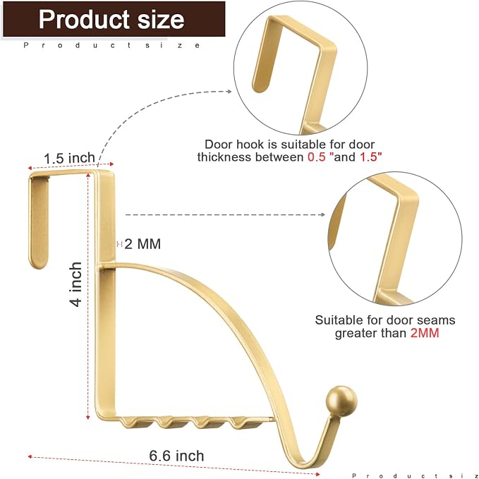 Hotop 2 Pcs Over The Door Hooks Over Door Hanger Sturdy Valet Hooks Mounted Hanging Storage Organizer Rack for Clothes Coats Towels Hats Scarves Purses(Champagne Gold)