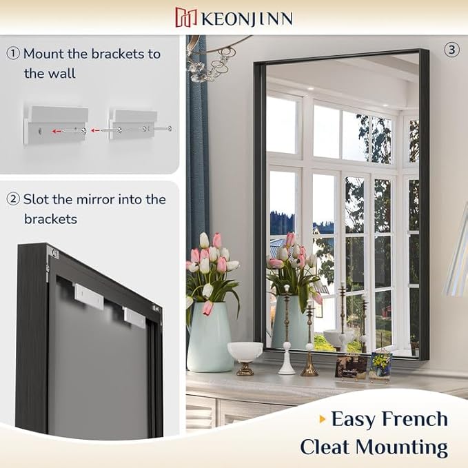 Keonjinn Black Bathroom Mirror 16 x 20 Inch, Metal Framed Small Black Mirror, Rectangular Wall Mount Mirrors Square Corner, Modern Farmhouse Bathroom Vanity Mirrors for Over Sink(Horizontal/Vertical)