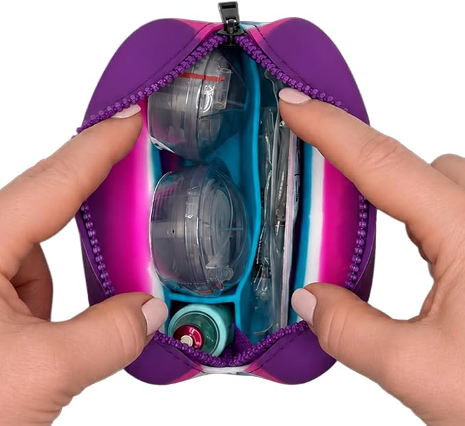 Sugar Medical Tandem Travel Case for t:Slim X2 & Mobi Pump Supplies, Silicone Diabetes Organizer with Compartments for Infusion Sets, Cartridges & Insulin Vial (Pink, Purple, Blue) | Silicone Organizer, Compact Design, Infusion Set Storage, Cartridge C...