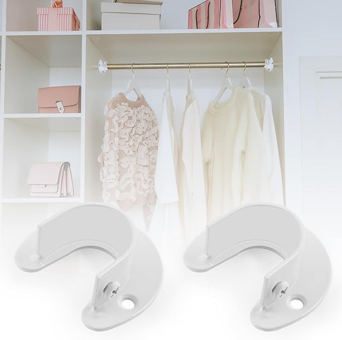 8 Packs Stainless Steel Closet Rod End Supports, 1-1/3 Inch, White | Wardrobe Bracket, Heavy Duty, U-Shaped, With Screws