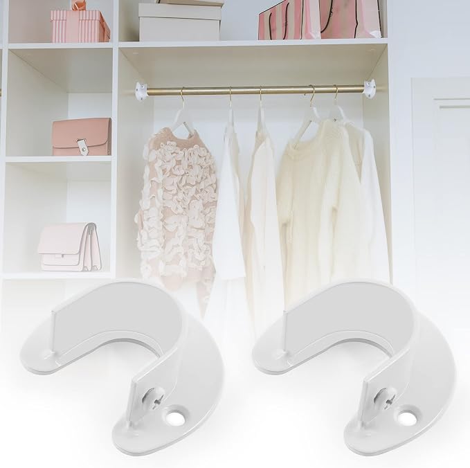 Closet Rod End Supports, 1 Inch, White, 8 Packs | Stainless Steel, Heavy Duty, U-Shaped with Screws, Wardrobe Bracket, Pole Sockets Flange Rod Holder