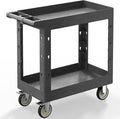 Plastic Utility Cart on Wheels, 34 x 17 Inch Rolling Service Cart-Gray | 2 Shelf Work Carts, 500 lbs Capacity Heavy Duty Tool Cart W/Tub Storage & Deep Shelve, for Warehouse, Garage, Cleaning