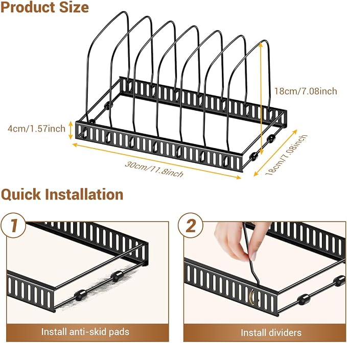 Housolution Cutting Board Organizer Rack, Baking Tray and Cookie Sheet Organizer with 7 Adjustable Dividers, Bakeware Muffin Tin Cupcake Pan Storage Organizer for Cabinet, Black