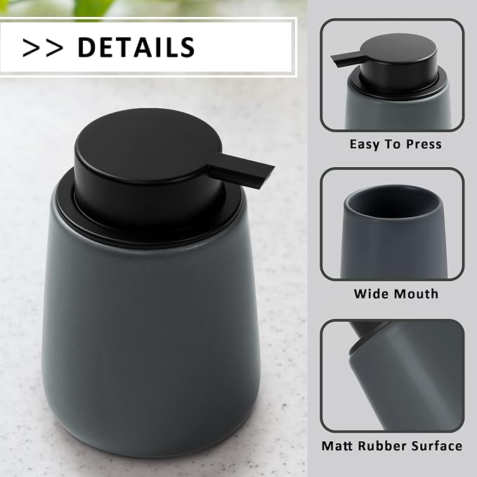 Soap Foaming Dispenser Ceramic with Easy-to-Press Pump Hand Foam Dispenser for Shampoo Bathroom Kitchen 12 oz