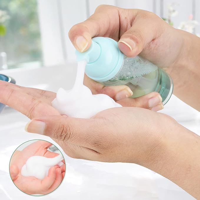 Travel Foam Pump Bottle - 2oz Small Size Foaming Hand Soap Dispenser - Mini Portable Mousse Lash Shampoo Kit Container for Hair - Empty Leak Proof Plastic Green Foamer for Liquid Toiletry 3Pack