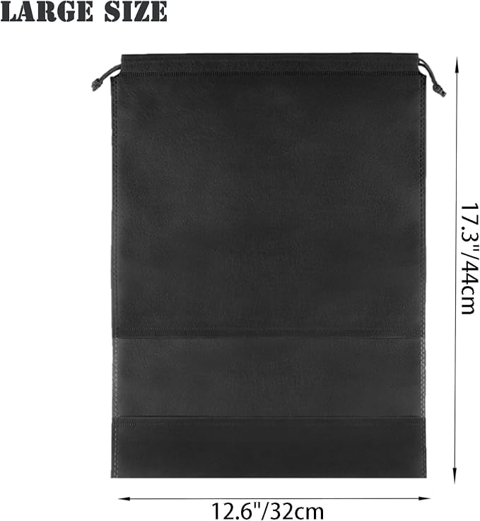 YMCCOOL 12pcs Non-woven Shoe Bags for Travel 12.6" X 17.3" Portable Shoe Bags with Clear Window, Large Drawstring Dustproof Travel Shoe Storage Bag for Men & Women, Black,XL Size