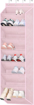 SLEEPING LAMB Over The Door Shoe Organizer for Closet with Large Deep Pockets, Narrow Shoe Rack for Door Hanging Boots Storage, Pink
