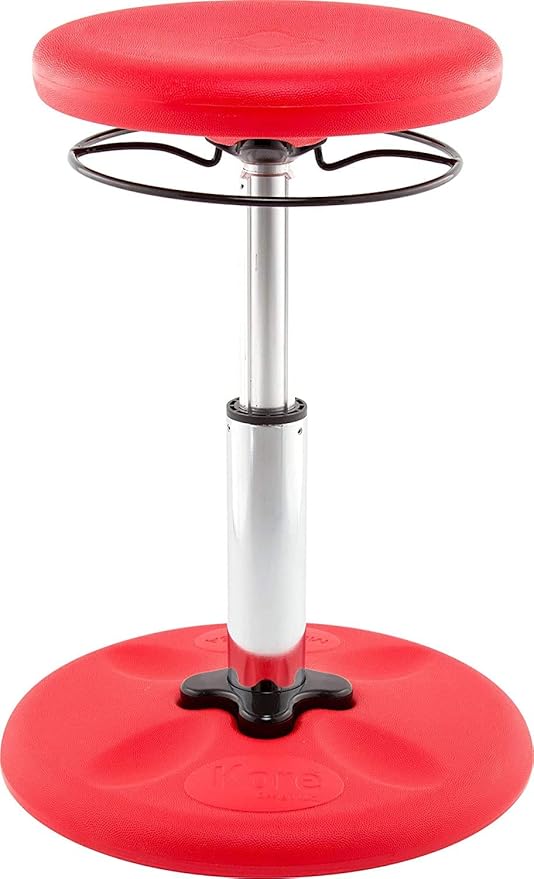 KORE Design Adjustable Wobble Stool Chair, Girls + Boys Kid Desk Stools, Ergonomic Small Office Chairs, Flexible Seating for Active Kids, ADD/ADHD, Classroom, Home, Age 6-11, Standard (14-19in), Red