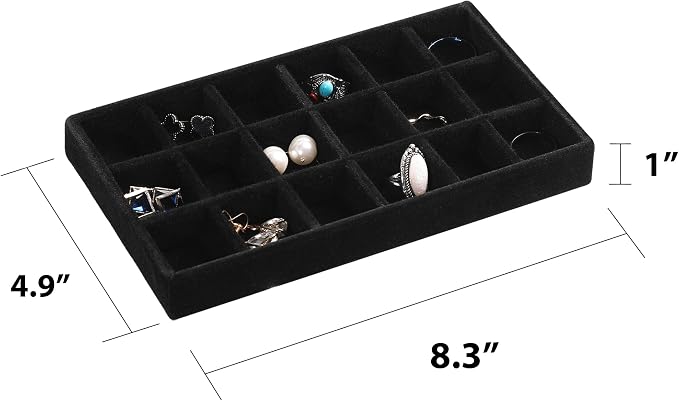 Frebeauty Jewelry Trays for Drawer,Set of 6 Jewelry Organizer and Storage | Velvet Material,Earring Holder Organizer,Stackable Jewelry Display for Vanity,Drawer Inserts for Rings,Studs,8.3×4.9 inch
