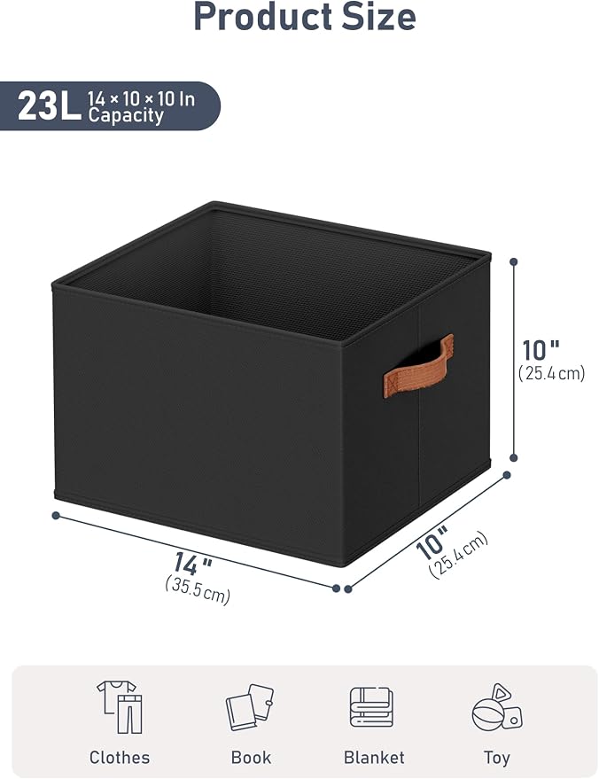 6 Pack Large Closet Storage Baskets Bins for Shelves, Collapsible Fabric Closet Organizers and Storage with Polyester Handles, Decorative Baskets for Organizing Clothes, Towels, Linen Closet 14"x10"