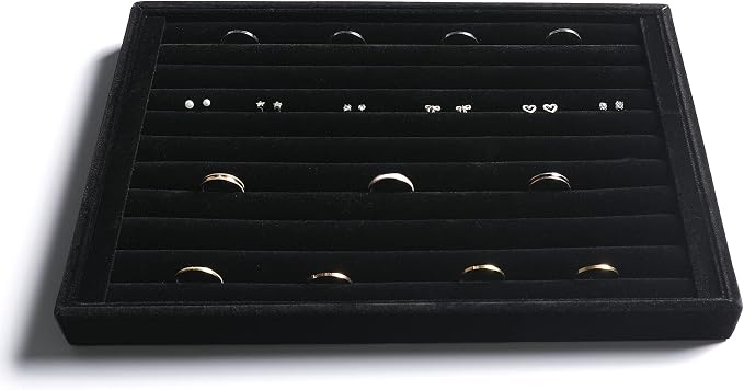 Frebeauty Jewelry Trays for Drawer,Set of 4 Jewelry Organizer and Storage | Velvet Material,Stackable,Adjustable Dividers,Drawer Inserts for Rings Studs Bracelet,Earring Organizer for Women Girls