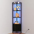Furnulem Corner Shelf,5-Tier Corner Cabinet with Storage and LED Light, 62.8” Standing Display Bookshelf for Bedroom, Living Room, Kitchen, Wood Display Shelf (Black Oak) | 62.8”Tall Corner Bookshelf with Storage Rack for Bedroom,Living Room,Kitchen,Me...