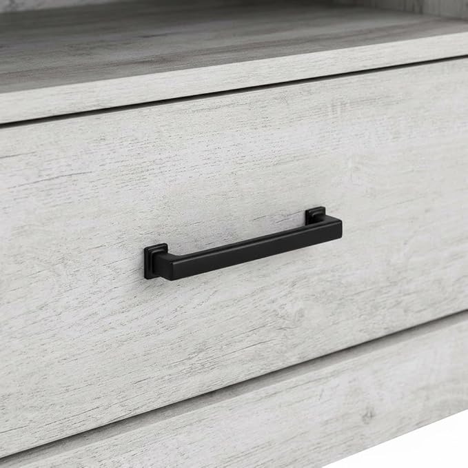 Furnifact Washed White Farmhouse TV Stand with Storage Cabinet and Shelves, Laminate Engineered Wood Entertainment Center with Rustic Design for Living Room