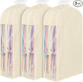 43" Premium Cotton Garment Bag for Hanging Clothes, Breathable Suit Bags for Closet Storage with Extre Large 10" Gusseted & Clear Window, Dust Cover with Zipper for Suits, 3 Pack, Beige