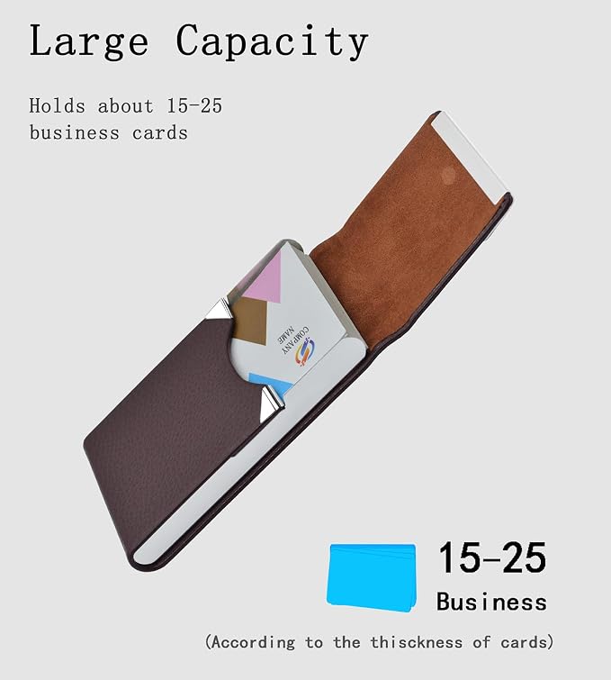 Business Card Holder with Ultra Slim Design,Business Card Case with Premium PU Leather, Suit Pocket Metal Card Holder for Women/Men,Professional Name Card Holder with Magnetic Shut (Coffee)