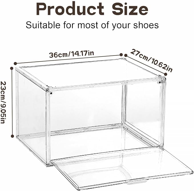 MMBABY 12 Pack Acrylic Clear Shoe Boxes Side Open Clear Plastic Stackable Sneaker Storage For Sneakerhead.Fits US Size 15