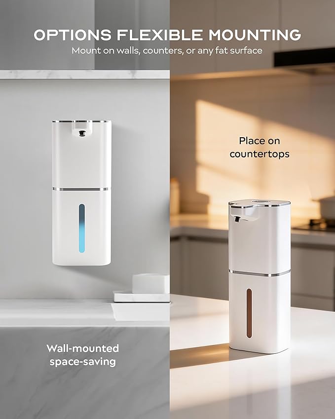 Automatic Soap Dispenser Touchless, 6-Level Adjustable,13.5oz/400ml Rechargeabled Wall Mounted Smart for Bathroom and Kitchen Dish Soap,White