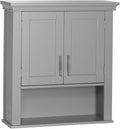 RiverRidge Somerset Two-Door Bathroom Storage, Gray Wall Cabinet, Grey, Set 1 | Open Display Shelf, Adjustable Interior Shelf, Two-Tone Handles, Space-Saving, Laundry Storage