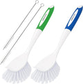 Amazer 4 Pack Dish Brush with Handle, Kitchen Scrub Brushes for Cleaning, Straw Cleaner Brushes for Water Bottle, Dish Scrubber with Stiff Bristles for Sink