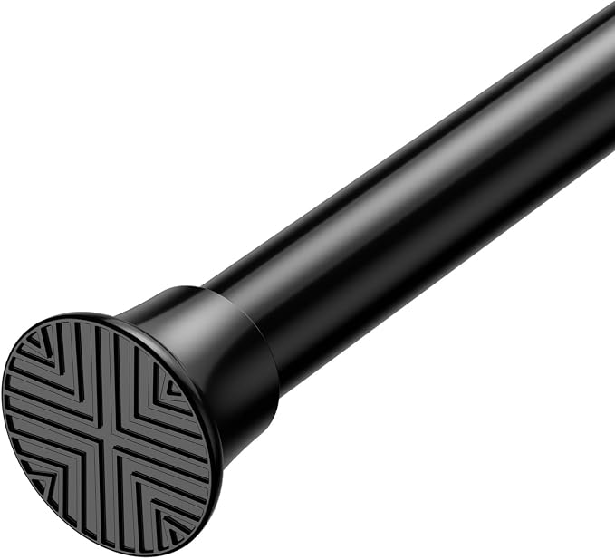 1Pcs Tension Curtain Rod 24 To 46 Inch Black Shower Curtain Rod No Drilling Adjustable Spring Loaded Curtain Rods 7/8"Diameter Shower Rods For Bathroom Windows Bedroom Closet Doorway Door