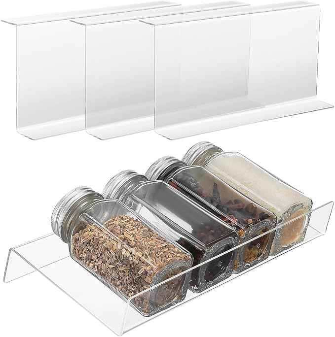 DECHOUS Spice Drawer Organizer: 4 Tier Expandable Clear Acrylic Spice Rack Organizer for Cabinet and Kitchen Drawer Insert - Seasoning Organizing Rack for Storage - 9" to 18" Adjustable