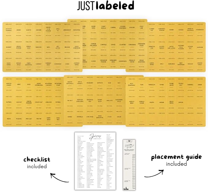 Spice Labels - 168 Aesthetic Gold Spice Labels for Jars - Waterproof Stickers for Spice containers - Preprinted Minmalist Oilproof Herbs & Seasoning Labels