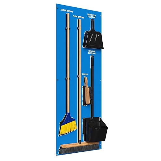 Clean & Sweep 5S Shadow Board/Wall Mount Broom Holder, 68" x 30" Board, 5S Cleaning Station - with Broom and Dustpan Set Included, Made in The USA by AccuformNMC, Blue/Black, PSB616BUBK