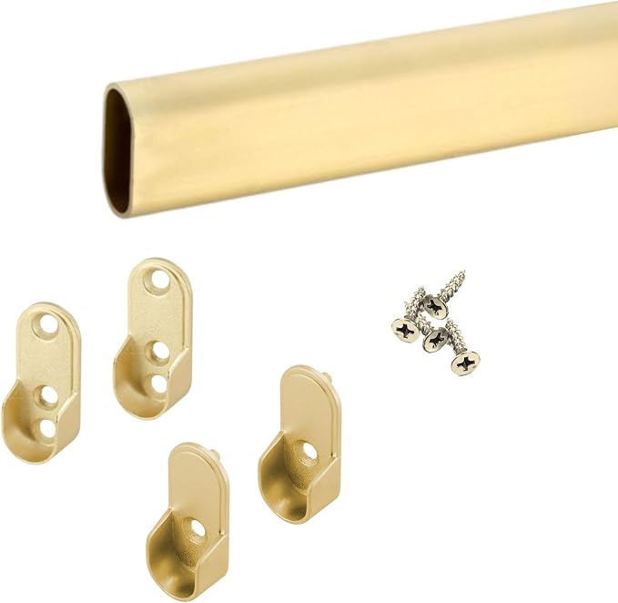 Custom cut to size (12-92 inches) oval closet rod with choice of end support (Matte Brass)